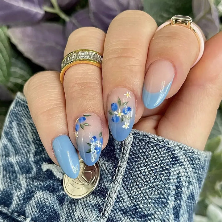 Almond Press-On Nails – 24 Pcs Flower Pattern False Nails | Bennys Beauty World-Nails-Bennys Beauty World