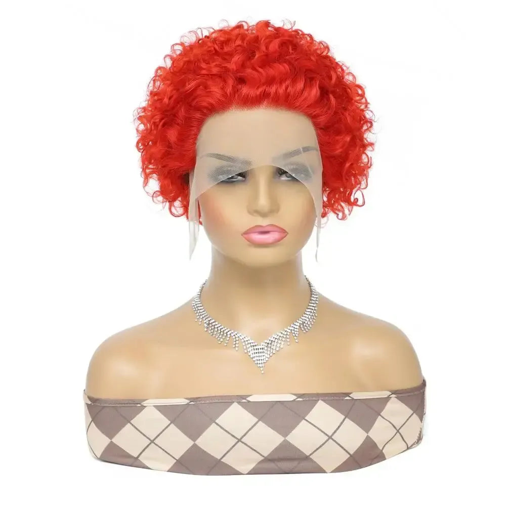 Burgundy Highlight Honey Colored Short Curly Pixie Cut Lace Wig-Wig-Bennys Beauty World