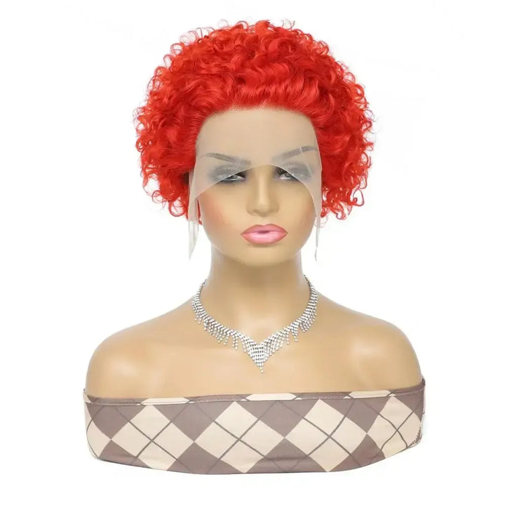 Burgundy Highlight Honey Colored Short Curly Pixie Cut Lace Wig-Wig-Bennys Beauty World