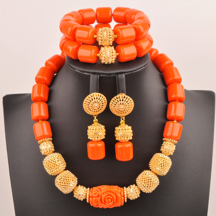 White Artificial Coral Bead Necklace African Jewelry Sets for Women