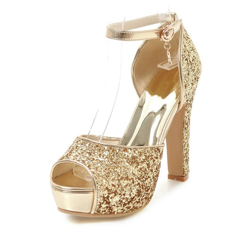 Summer Women's Peep Toe Sequins High Heels-shoe-Bennys Beauty World