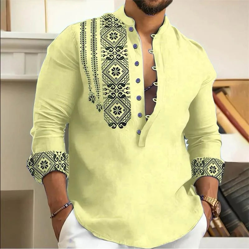 Men's linen long-sleeved shirt,-Bennys Beauty World