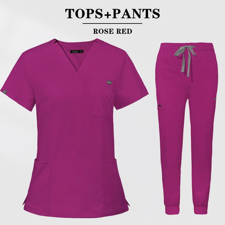 Multicolor Scrubs Short Sleeve Tops+Pants Nursing Uniform-Scrubs-Bennys Beauty World