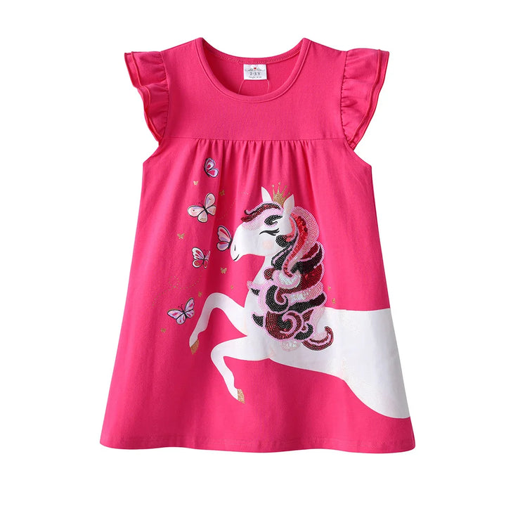 Girls Flare Sleeve Summer Dress with Butterfly Appliqué