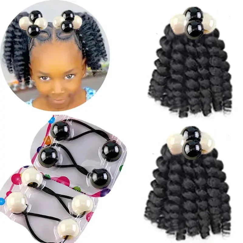 2-Pack Girls Braided Ponytail Hair Extensions with Elastic Ball Beads – Colourful Synthetic Hairpiece for Kids-Hair Accessories-Bennys Beauty World