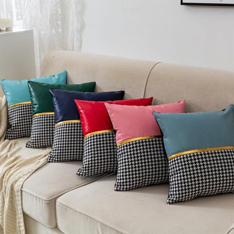 Luxury Throw Pillowcases For Pillows 45x45 Cushion Cover Leather Splice For Living Room Sofa Waist Pillow Office-Arlik interiors