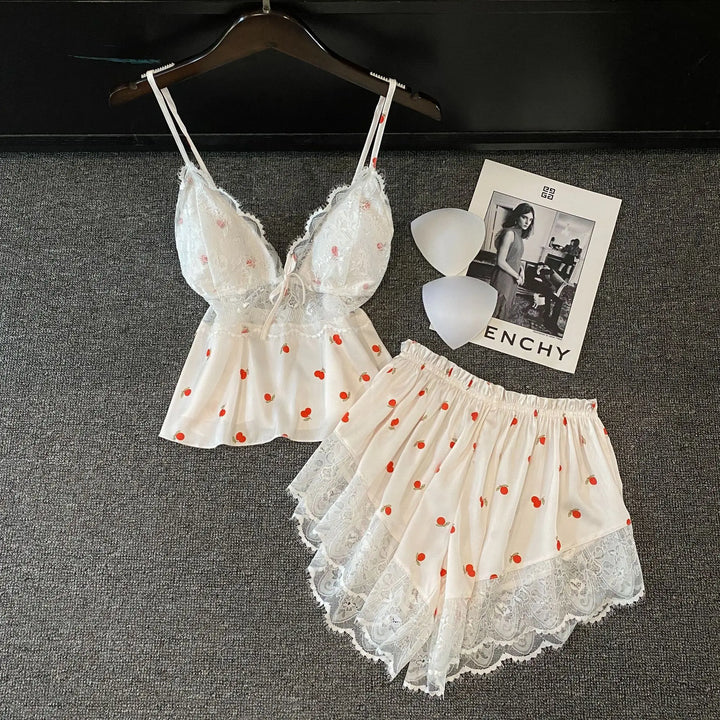 Summer Women Pajamas Lingerie Two Piece Lace Sleepwear