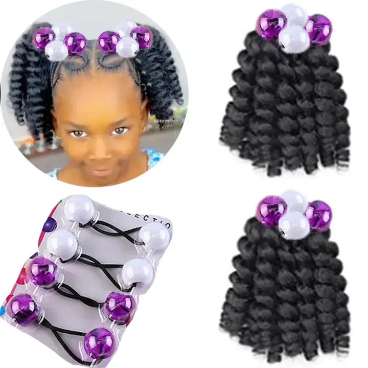 2-Pack Girls Braided Ponytail Hair Extensions with Elastic Ball Beads – Colourful Synthetic Hairpiece for Kids-Hair Accessories-Bennys Beauty World