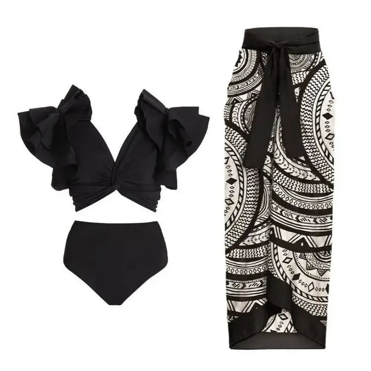 Women Bikini Set Floral Printed Ruffle Bikinis-Swimwear-Bennys Beauty World