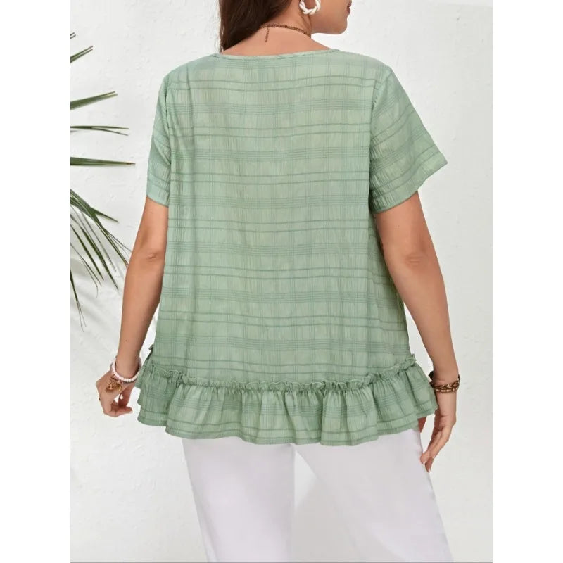 Plus Size Women's Casual and Fashionable Ruffled Shirt-Blouse-Bennys Beauty World