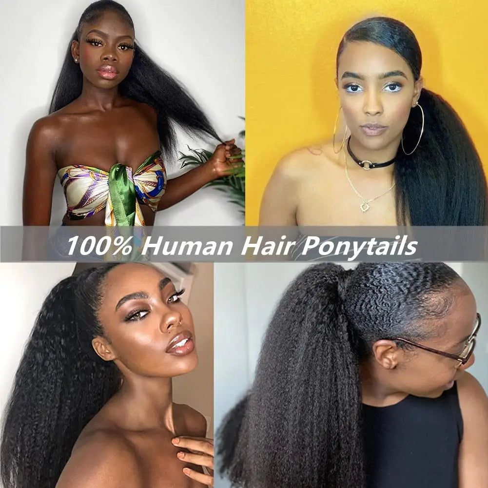 Kinky Straight Ponytail Human Hair Extension