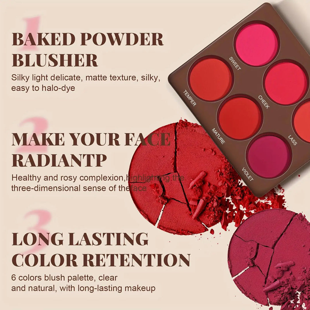 6 Colors Waterproof Matte Blush Palette