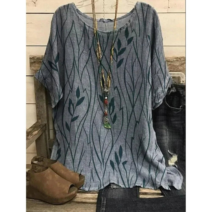 Plus Size Women’s Leaf Print Loose Blouse Casual Vintage T-Shirt Top - Bennys Beauty World