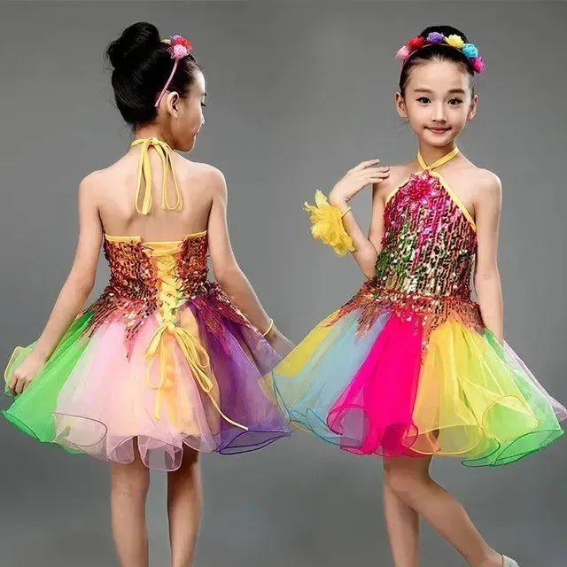 Girls Sequined Tutu Dance Dress – Princess Performance Costume for Kids - Bennys Beauty World