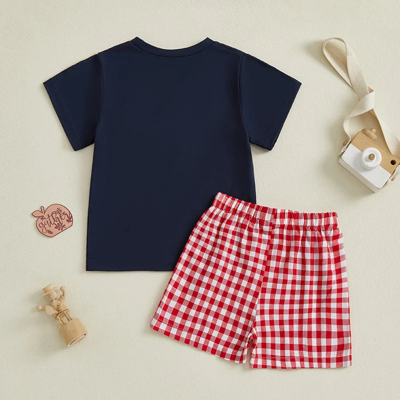 Boys Summer Outfit Tee and Plaid Shorts Set f-Outfit Set-Bennys Beauty World