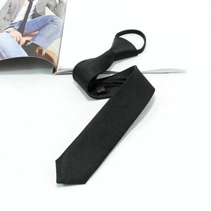 5cm Pre-tied Neck Tie Mens Skinny Zipper Ties Red Black Blue