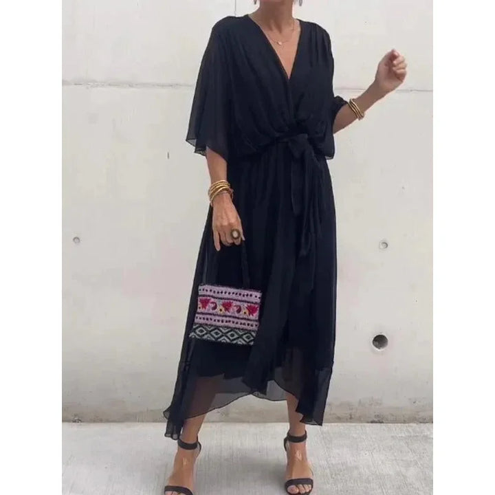 Women's Summer Dresses Solid Color Bat Sleeves Long Dress-Dresses-Bennys Beauty World