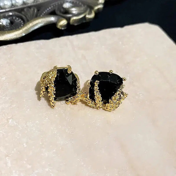 Black Square Rhinestone Earrings For Women