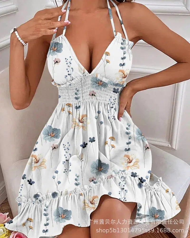 Womens Ruffles Double Strap Casual Summer Dress-Dress-Bennys Beauty World