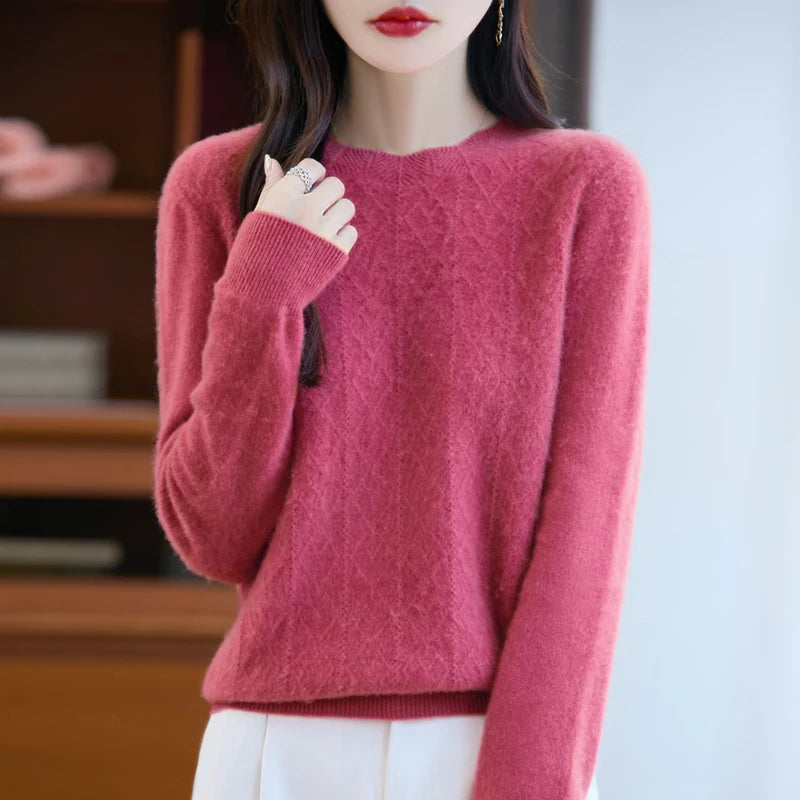 Women's Sweater O-neck 100% Merino Wool Knitwear Sweater