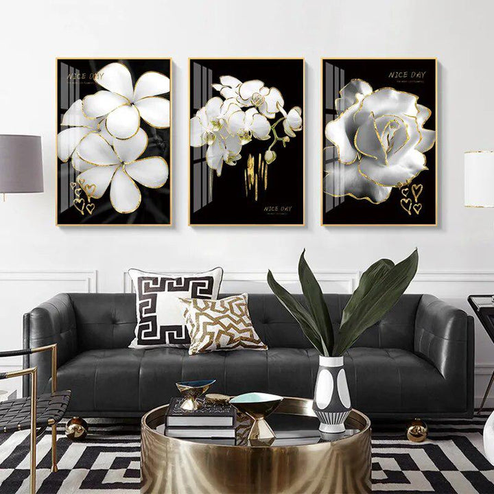 HD Prints Home Decor Abstract Golde Paintings Poster Flowers Leaves Wall Art Canvas Modular No Frame Pictures For Living Room-Arlik interiors