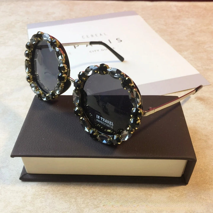 Diamond Crystal Round Sunglasses | UV400 Gradient Lenses