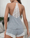 Women's Crochet Lace Pajamas Sleeveless V-Neck Set Casual 2 Piece Sleepwear-Dresses-Bennys Beauty World