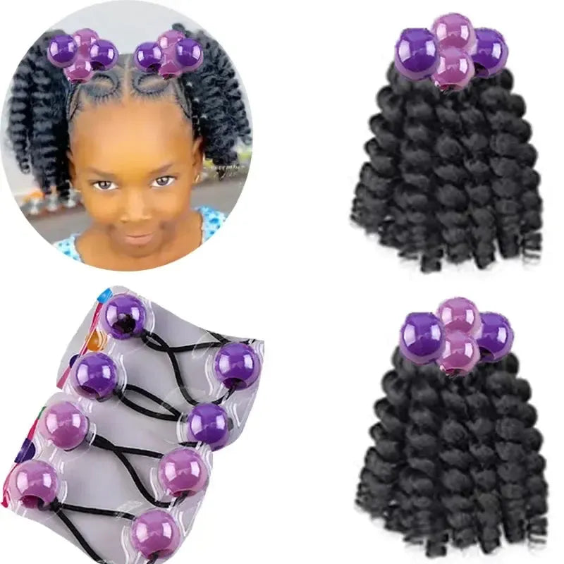 2-Pack Girls Braided Ponytail Hair Extensions with Elastic Ball Beads – Colourful Synthetic Hairpiece for Kids-Hair Accessories-Bennys Beauty World