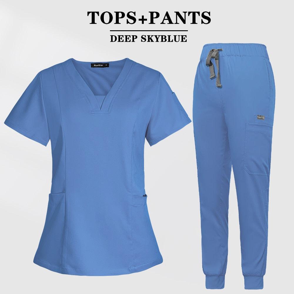 Multicolor Scrubs Short Sleeve Tops+Pants Nursing Uniform-Scrubs-Bennys Beauty World