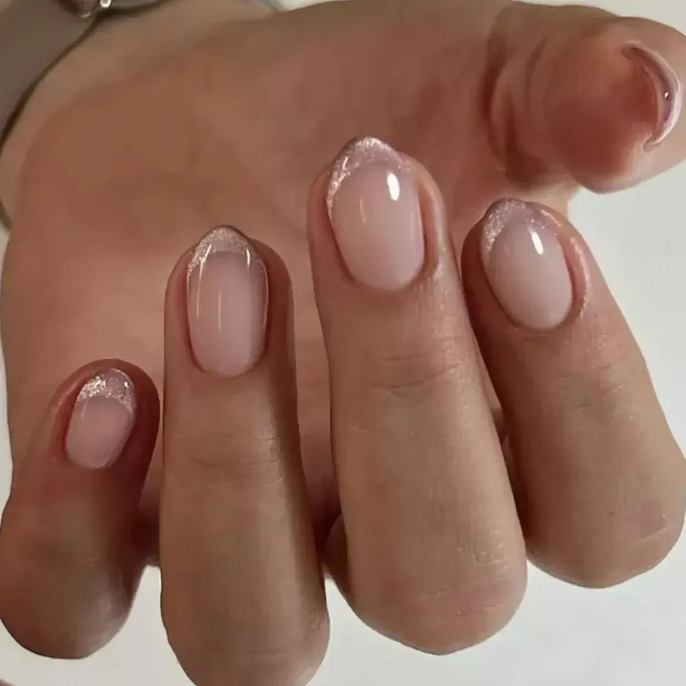 French Almond Press-On Nails – 24 Pcs Blue Star Pattern False Nails-Nails-Bennys Beauty World