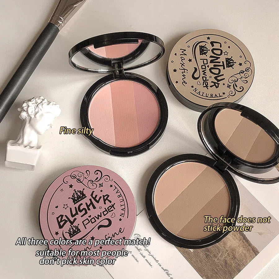 Three-colour Blush Palette, Delicate, Long-lasting