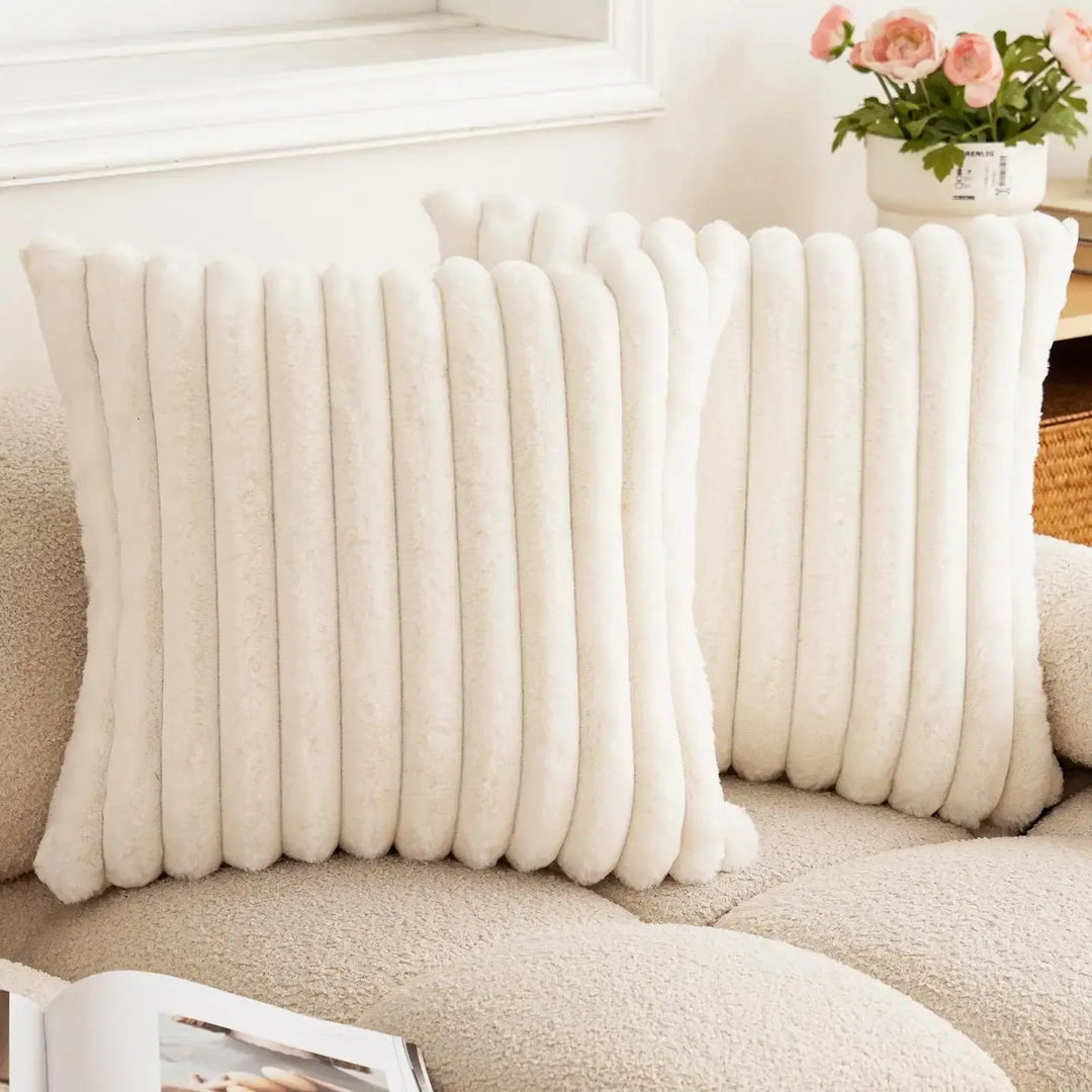 Faux Rabbit Fur Cushion Cover – Soft Solid Colour Pillow Cover for Sofa & Home Decor-Throw Pillows-Bennys Beauty World