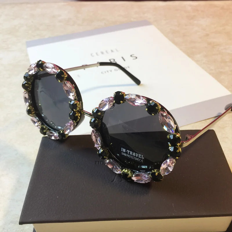 Diamond Crystal Round Sunglasses | UV400 Gradient Lenses
