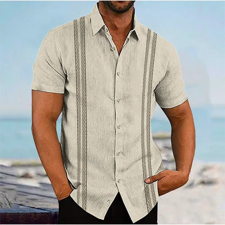 Men's Linen Shirts Casual Long Sleeve Shirts Striped Lapel Hawaiian Holiday Outfits-Shirts-Bennys Beauty World