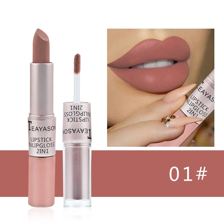 Long Lasting Velvet Matte Lipstick Double Head Lip Gloss Non-stick