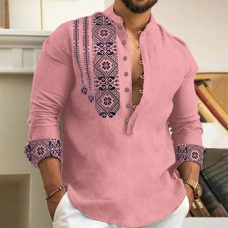 Men's linen long-sleeved shirt,-Bennys Beauty World