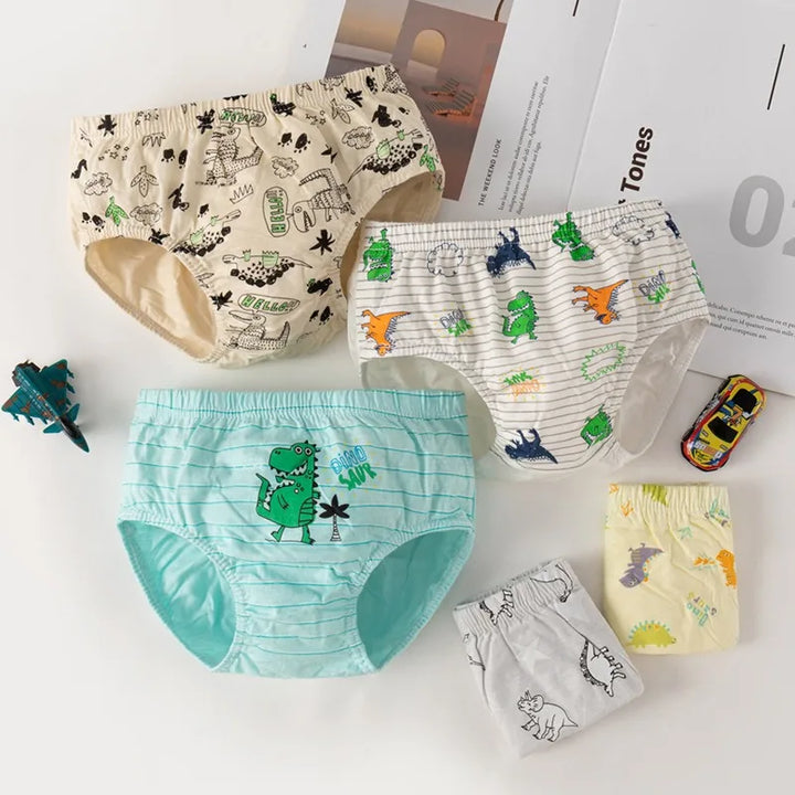Boys Cotton Cartoon Briefs Multipack | Dinosaur &amp; Truck Print