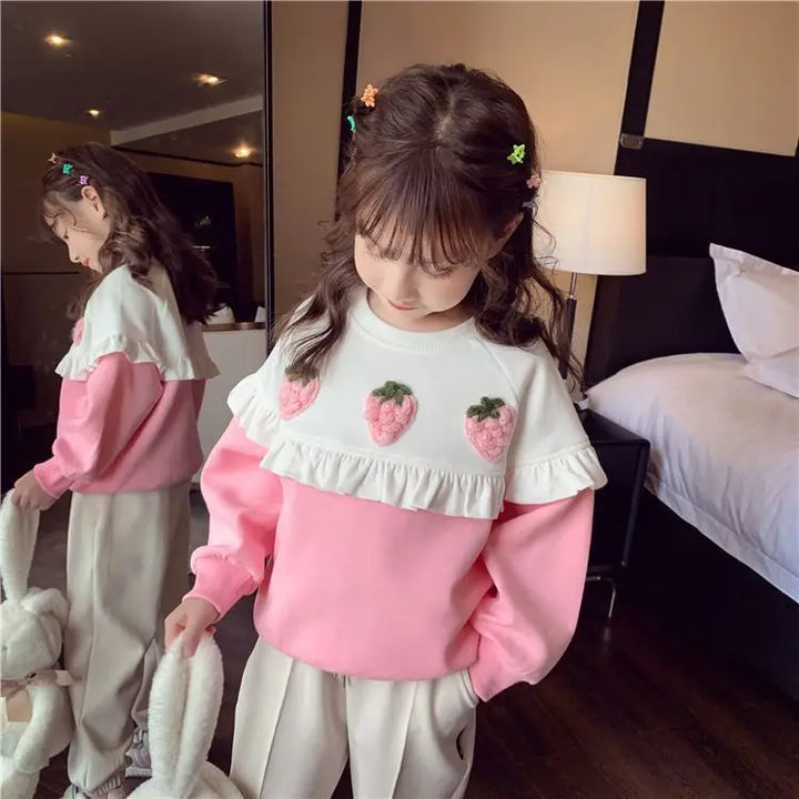 Girls Strawberry Pullover Sweatshirt | Ages 3–8