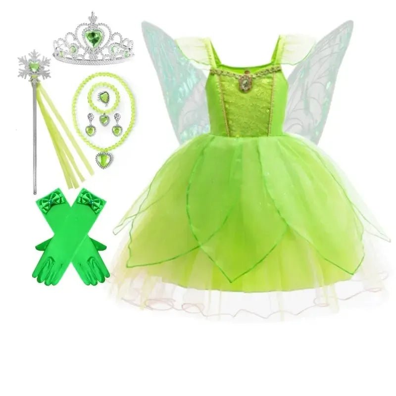 Girls Tinker Bell Fairy Dress – Puff Sleeve Toddler Costume - Bennys Beauty World