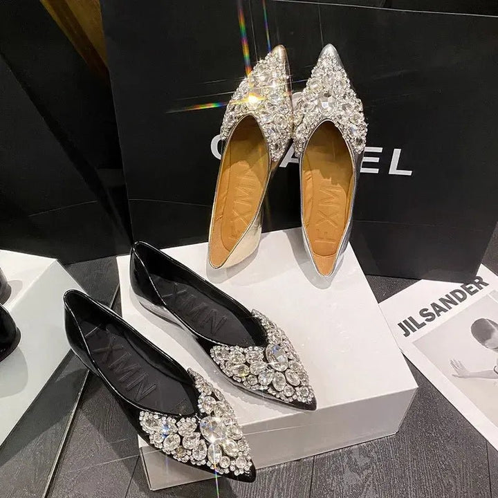 Crystal Rhinestone Pointed - Toe Flats - Bennys Beauty World