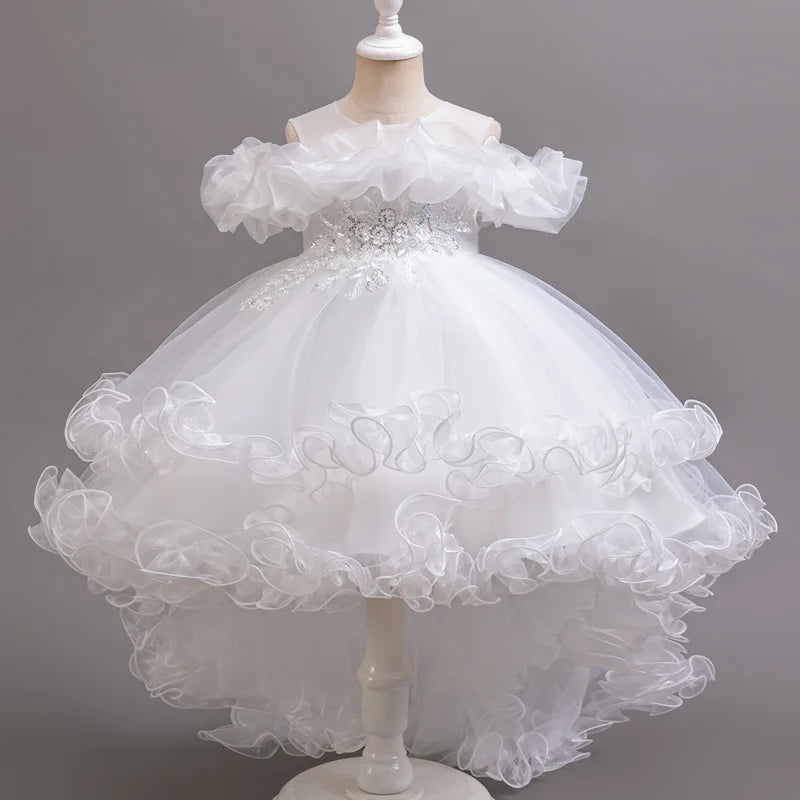 Girls Flower Appliqué Dress | Ball Gown | Wedding &amp; Party | Ages 4–12