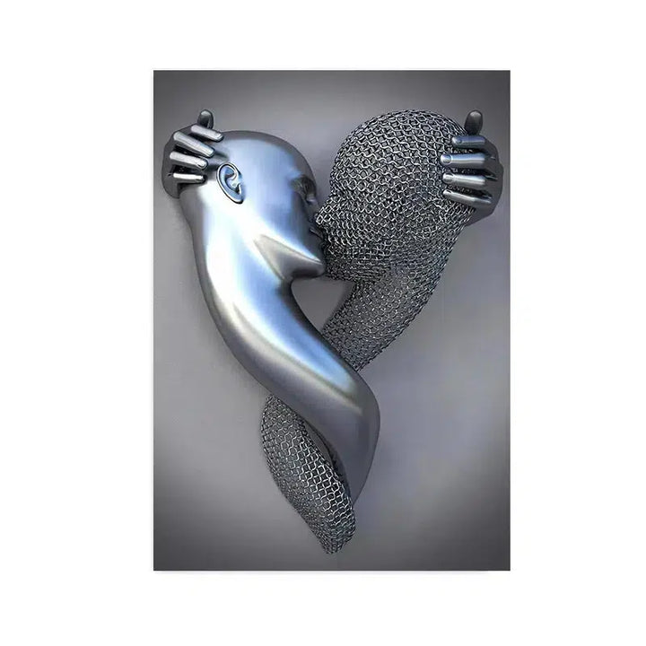 3D Love Heart Grey Metal Figure Statue Posters and Prints-Art-Arlik interiors