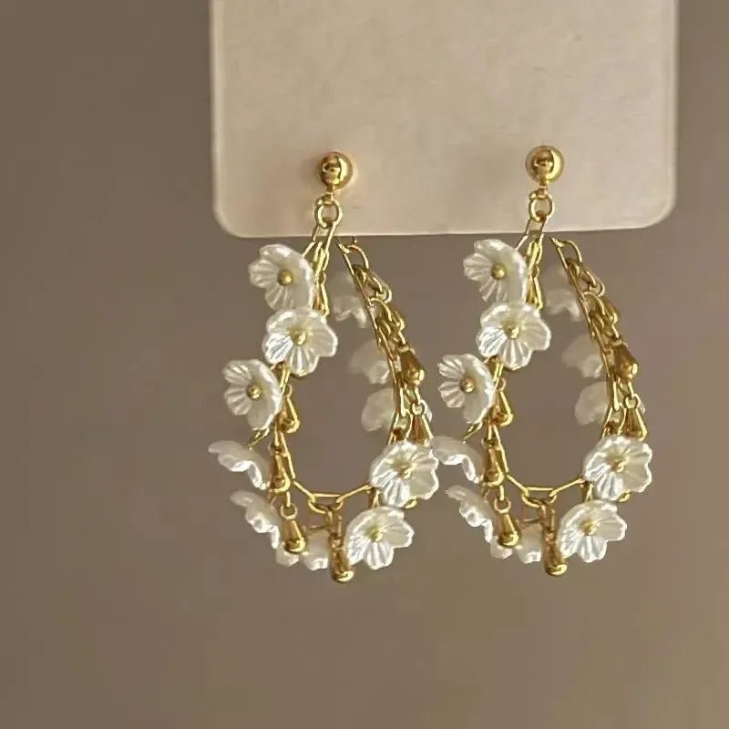 Camellia Flower Petal Earrings | Removable Tassel Dangle - Bennys Beauty World