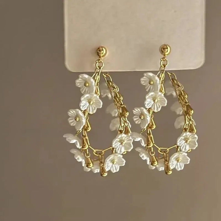 Camellia Flower Petal Earrings | Removable Tassel Dangle - Bennys Beauty World
