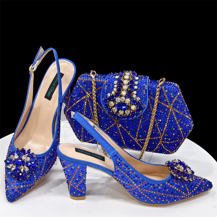 Ladies Italian Design Shoes And Bag Set Decorated with Rhinestone