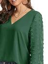 Women Spring Summer Style Blouses Shirts Lady Casual V-Neck Long Lantern Sleeve Solid color Blouse Tops DF5016-Bennys Beauty World