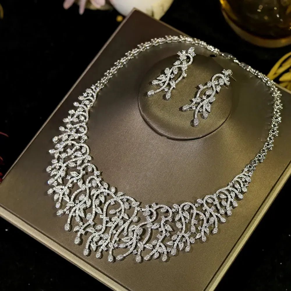 Cubic Zirconia Bridal Jewellery Set | Platinum Plated Necklace &amp; Earrings - Bennys Beauty World