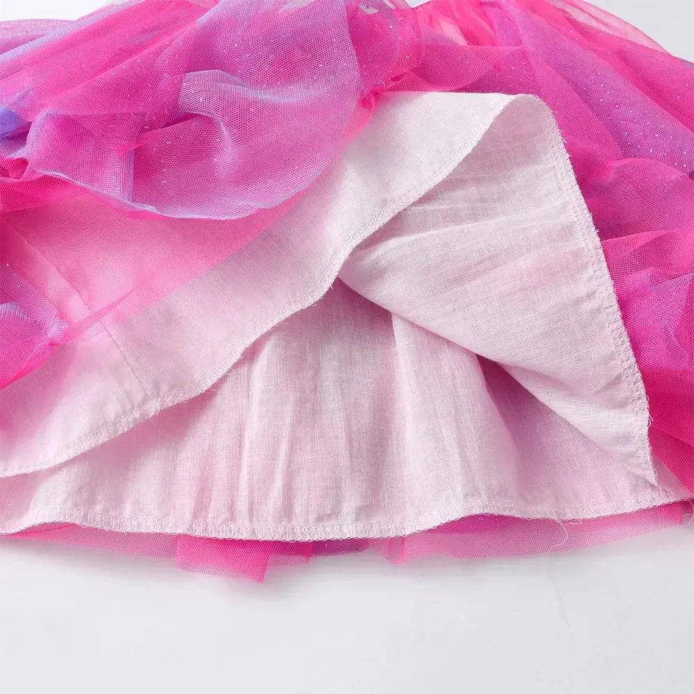 VIKITA Girls Heart Print Glitter Tutu Dress – Short Sleeve Layered Summer Princess Party Dress for Kids Ages 4–10-Baby &amp; Toddler Dresses-Bennys Beauty World