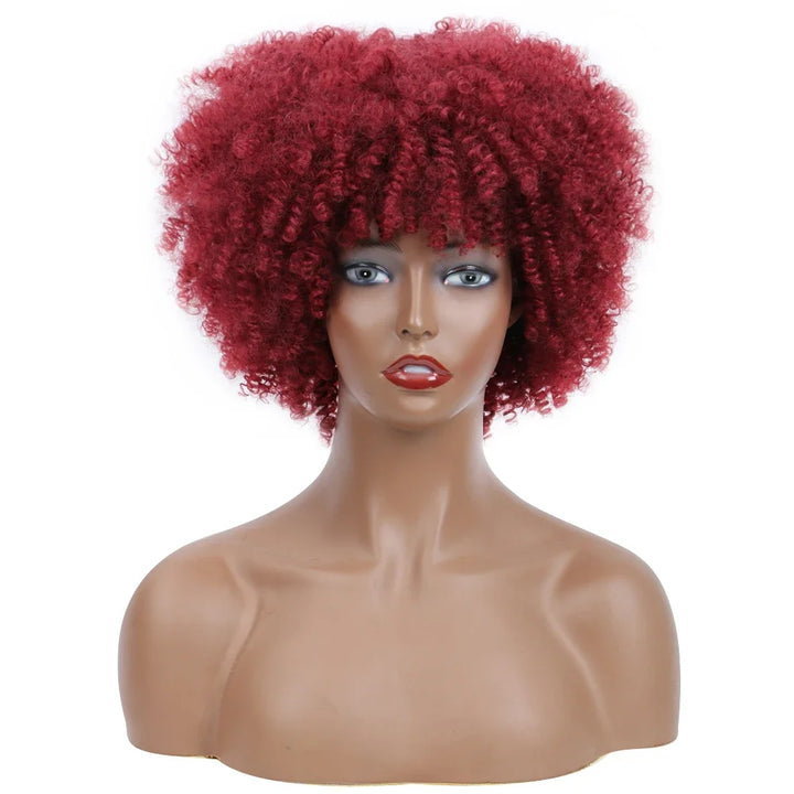 Afro Kinky Curly Wigs With Bangs Synthetic Wigs