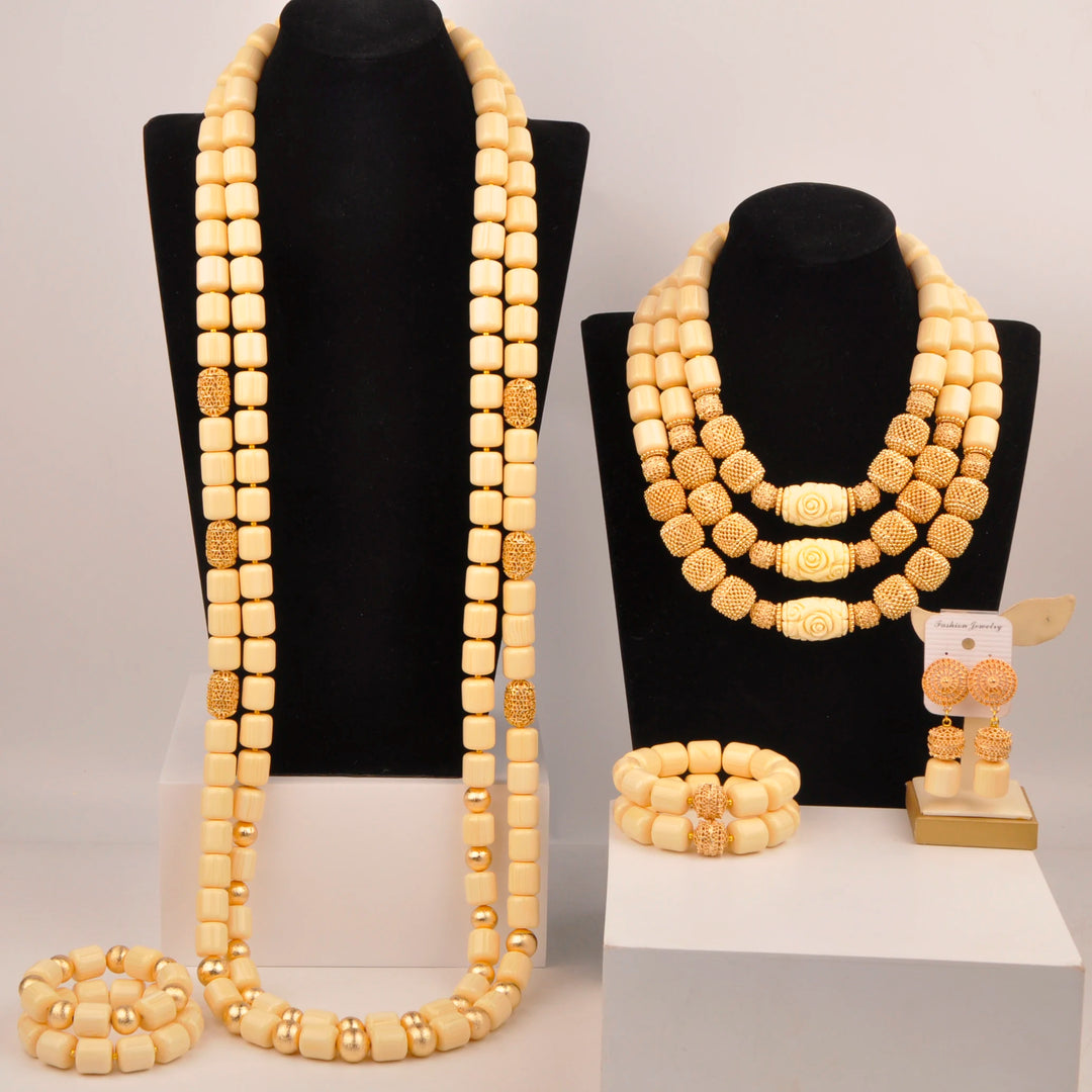 White Artificial Coral Bead Necklace African Jewelry Sets for Women